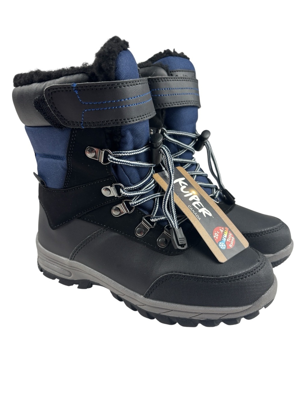 Kuiper Kids Insulated Black/Blue Winter Boots No Tie Toggle Laces Size 3 NWT